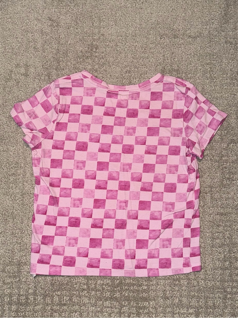 Kids Pink Checkered ”Love Life” Shirt Size S - Picture 2 of 5
